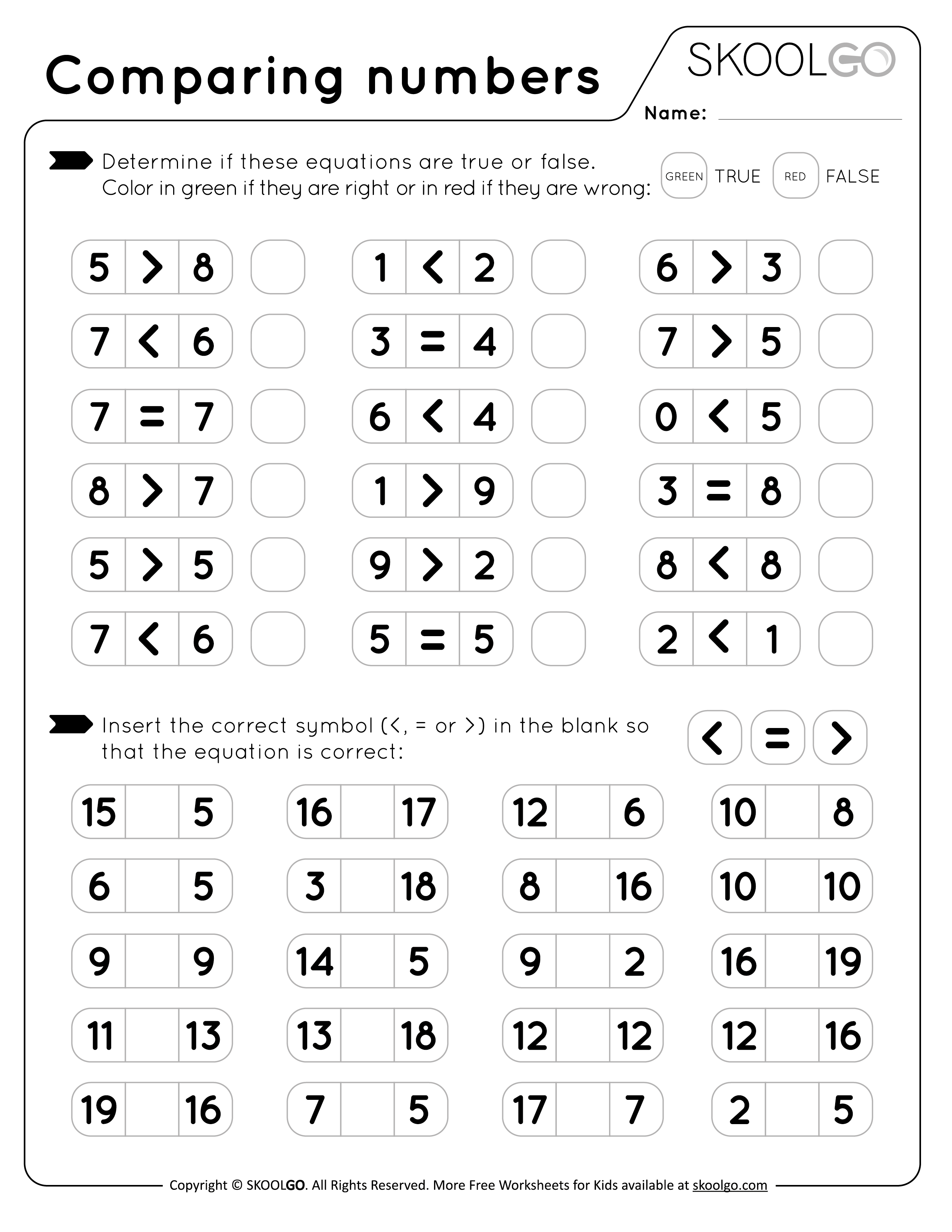 1st Grade Comparing Numbers Ordering Numbers Worksheets Printable K5 