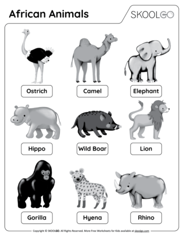 African Animals - Free Worksheet - Skoolgo