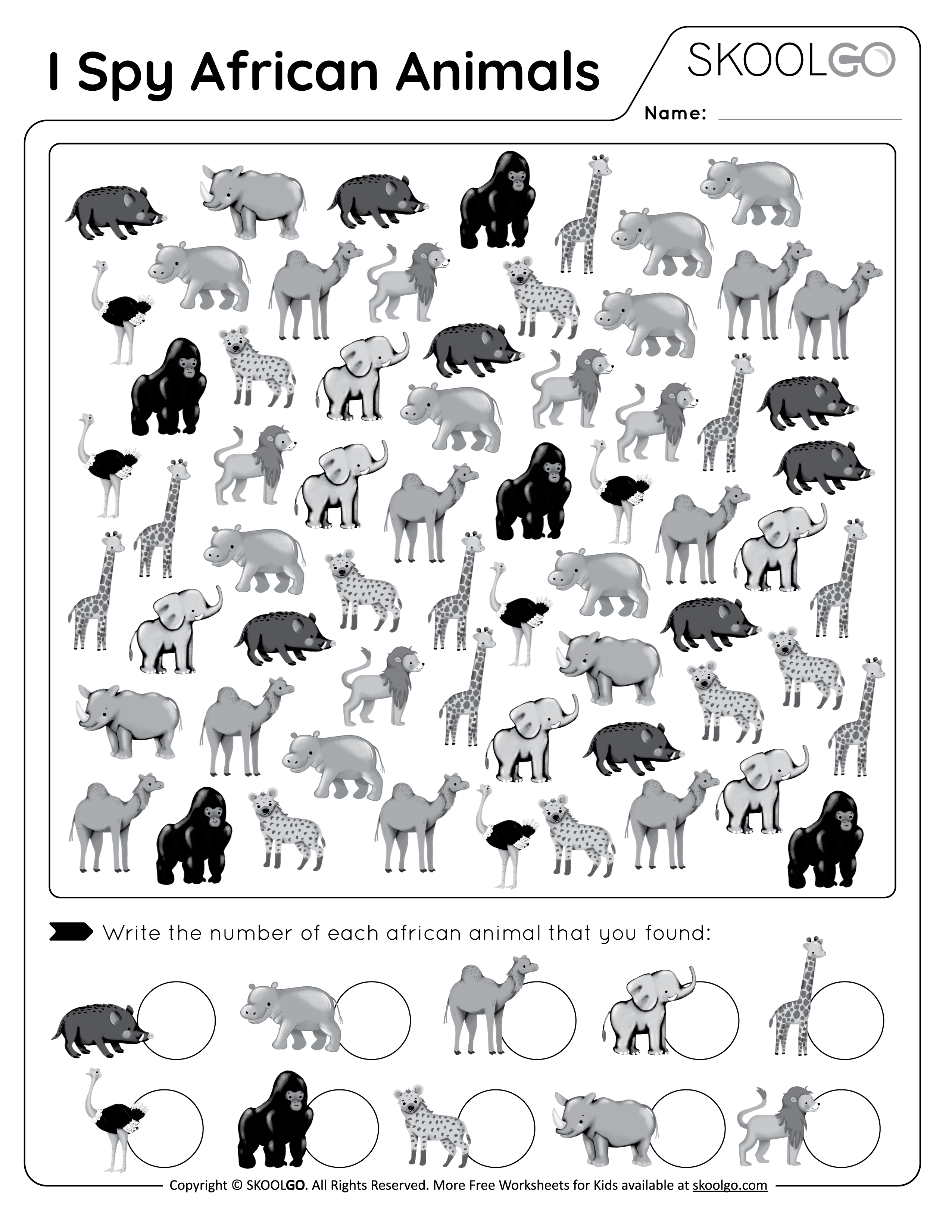 I Spy African Animals - Free Worksheet - SKOOLGO