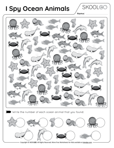 I Spy Ocean Animals - Free Worksheet - SKOOLGO